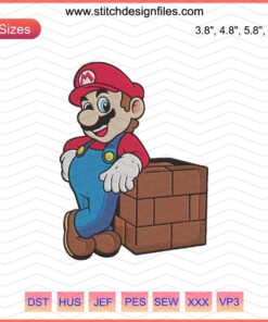 Super Mario Tanooki embroidery design file with Mario character for machine embroidery; colorful, detailed, digital download.
