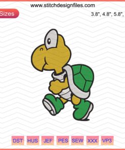 Koopa Mario Embroidery Designs File featuring iconic Mario character, ideal for machine embroidery projects.