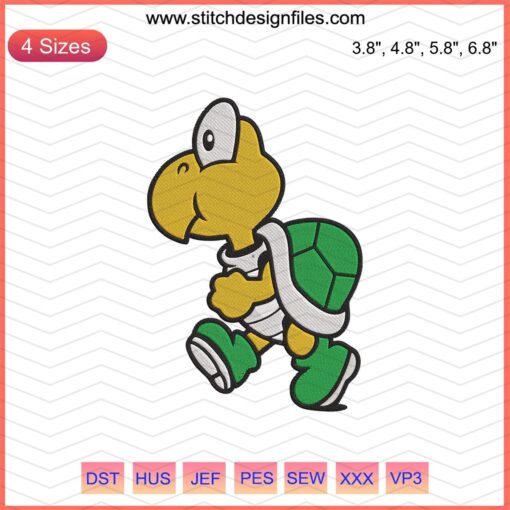 Koopa Mario Embroidery Designs File featuring iconic Mario character, ideal for machine embroidery projects.