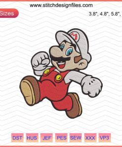 Mario White Embroidery Designs File: Mario character machine embroidery pattern with intricate stitching details.
