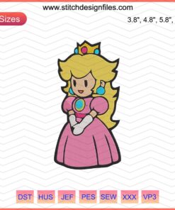 Princess Peach Mario Embroidery Design File - Digital Machine Embroidery, Video Game-Inspired Stitch Pattern Download