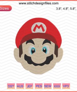 Super Mario Head Embroidery Design File, Mario Machine Designs, Iconic Mario Profile in Embroidery Format, Digital Download