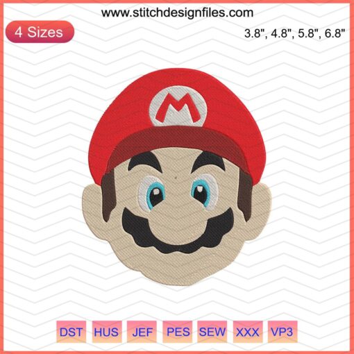 Super Mario Head Embroidery Design File, Mario Machine Designs, Iconic Mario Profile in Embroidery Format, Digital Download