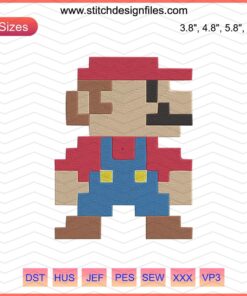 Retro Mario 8 Bit Embroidery Design File - Machine Embroidery, Pixel Art, DIY, Digital Pattern, Video Game, Nostalgic Crafting