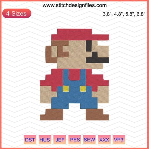 Retro Mario 8 Bit Embroidery Design File - Machine Embroidery, Pixel Art, DIY, Digital Pattern, Video Game, Nostalgic Crafting