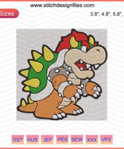 Bowser Mario Embroidery Designs File: Vibrant Mario Machine Embroidery Patterns for Creative Stitch Projects