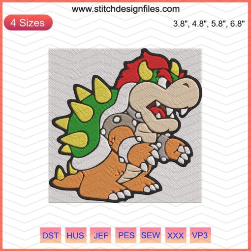 Bowser Mario Embroidery Designs File: Vibrant Mario Machine Embroidery Patterns for Creative Stitch Projects