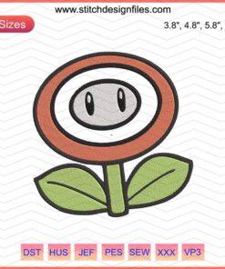 Retro Flower Mario Embroidery File, vibrant Mario machine embroidery with classic flower motif, perfect for nostalgic sewing projects.