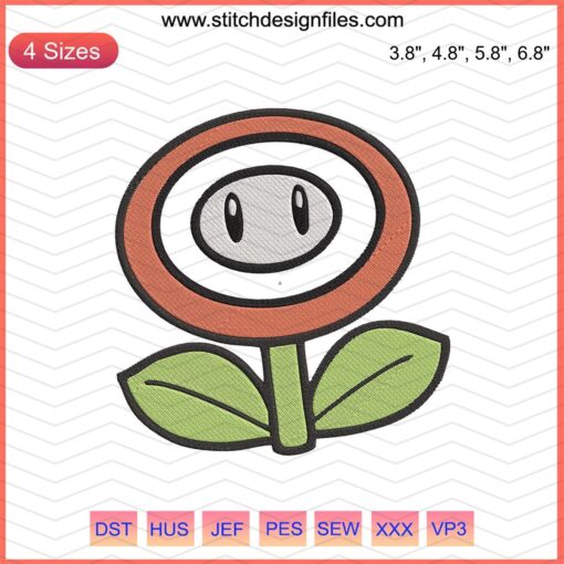 Retro Flower Mario Embroidery File, vibrant Mario machine embroidery with classic flower motif, perfect for nostalgic sewing projects.