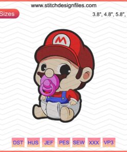 Baby Mario Embroidery Design File, Mario Stitch Pattern for Machine Embroidery, Cute Gaming-Themed Embroidery Art