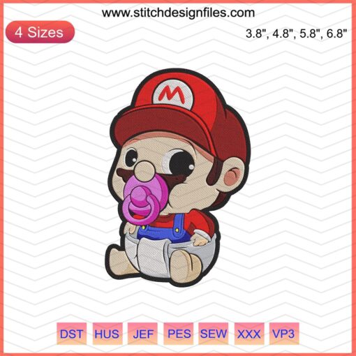 Baby Mario Embroidery Design File, Mario Stitch Pattern for Machine Embroidery, Cute Gaming-Themed Embroidery Art