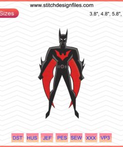 Colorful Batman cartoon embroidery design file, DC Comics embroidery pattern for machine stitching, superhero theme.