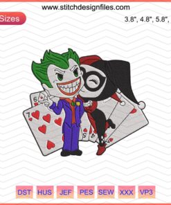 Baby Joker And Harley Quinn Embroidery Designs, DC Comics, machine embroidery file, cute Joker embroidery, Harley Quinn design.