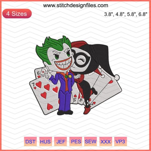 Baby Joker And Harley Quinn Embroidery Designs, DC Comics, machine embroidery file, cute Joker embroidery, Harley Quinn design.
