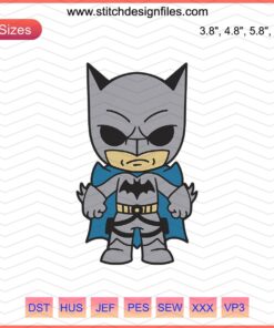Chibi Batman Embroidery Design File, DC Comics, Machine Embroidery Pattern Download, Cute Superhero Sewing Craft