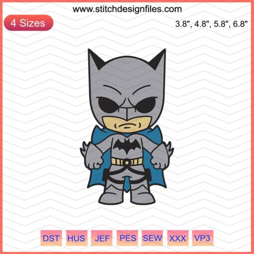 Chibi Batman Embroidery Design File, DC Comics, Machine Embroidery Pattern Download, Cute Superhero Sewing Craft