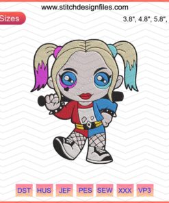 "Adorable Baby Harley Quinn Embroidery Design File, DC Comics Machine Embroidery for DIY Crafts"