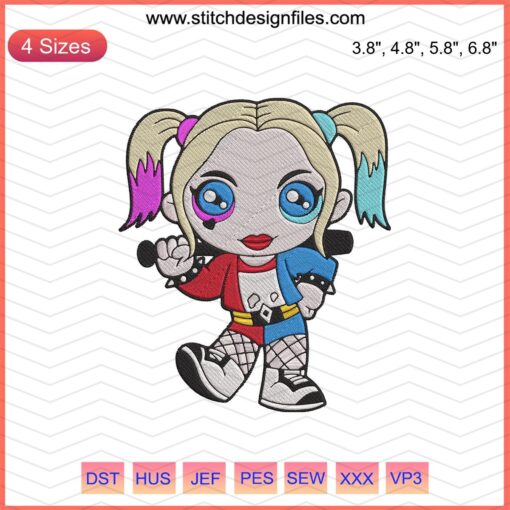 "Adorable Baby Harley Quinn Embroidery Design File, DC Comics Machine Embroidery for DIY Crafts"