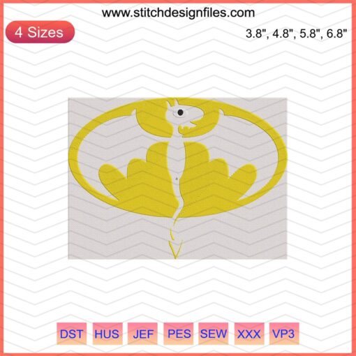 Batman Funny Logo Embroidery Design File, DC Comics Machine Embroidery Pattern, Quirky Batman Symbol for DIY Projects