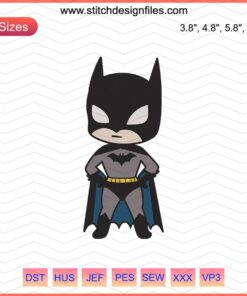 Cute Batman Chibi Embroidery Design, DC Comics Machine Files, Adorable Batman Embroidery Pattern for Crafts, Sew and DIY Projects.
