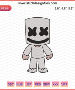 Marshmello Chibi Embroidery Designs File for Machine Embroidery, Cute DJ Character Stitch Pattern Download
