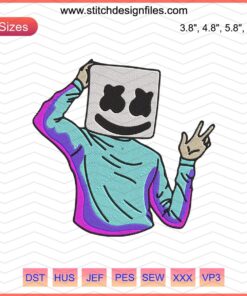 Colorful Marshmello machine embroidery designs featuring vibrant patterns, perfect for customizing clothing and accessories.