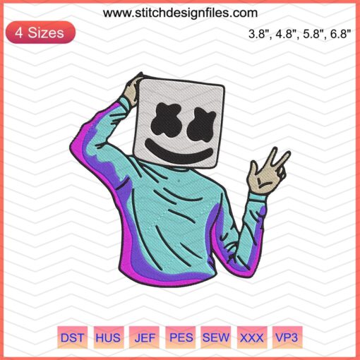 Colorful Marshmello machine embroidery designs featuring vibrant patterns, perfect for customizing clothing and accessories.