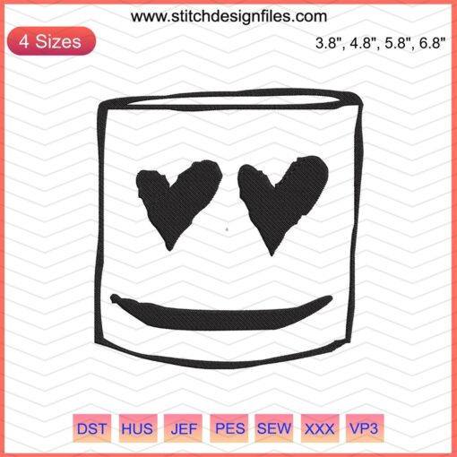 Marshmello Hat Embroidery Designs File, featuring iconic Marshmello helmet logo for machine embroidery enthusiasts.