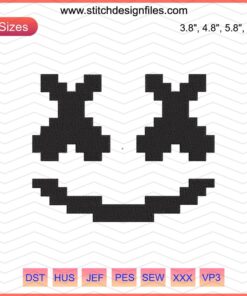 "Marshmello Pixel Logo Embroidery Designs File: Detailed Machine Embroidery Pattern for Fans & Crafters"