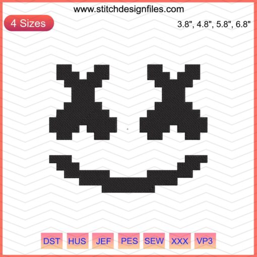 "Marshmello Pixel Logo Embroidery Designs File: Detailed Machine Embroidery Pattern for Fans & Crafters"