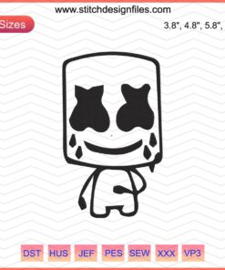 Chibi Marshmello Embroidery Designs File: Adorable machine embroidery pattern featuring DJ Marshmello, perfect for cute projects.
