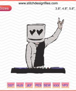 DJ Marshmello Embroidery File: Unique Headpiece Designs for Machine Embroidery, Marshmello Theme, Digital Pattern Download