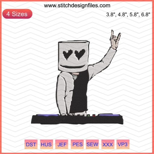 DJ Marshmello Embroidery File: Unique Headpiece Designs for Machine Embroidery, Marshmello Theme, Digital Pattern Download
