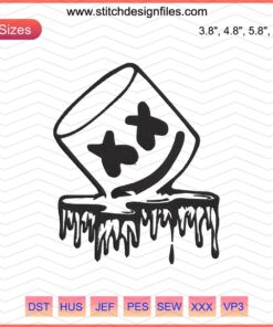Marshmello Head Flow Embroidery Design File, Machine Embroidery Pattern, DJ Marshmello Mask Embroidery, Music Themed Embroidery.