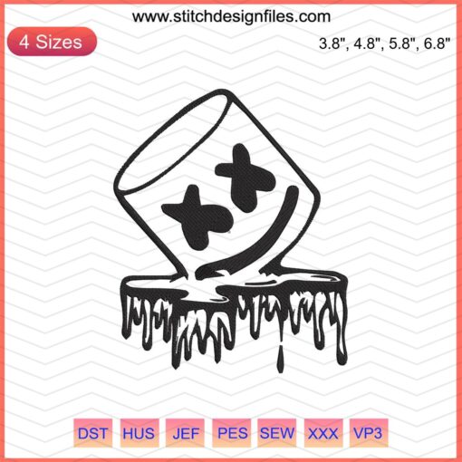 Marshmello Head Flow Embroidery Design File, Machine Embroidery Pattern, DJ Marshmello Mask Embroidery, Music Themed Embroidery.