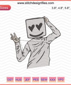 Marshmello Embroidery Designs File, Machine Embroidery Pattern, DJ Marshmello Stitch Art, Digital Download, Craft Sewing Pattern.