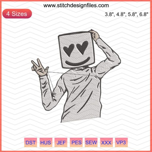 Marshmello Embroidery Designs File, Machine Embroidery Pattern, DJ Marshmello Stitch Art, Digital Download, Craft Sewing Pattern.