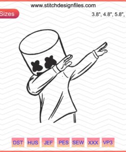 Dabbing Marshmello Embroidery Design, Downloadable Marshmello Machine Embroidery File, Fun DJ Dance Pattern