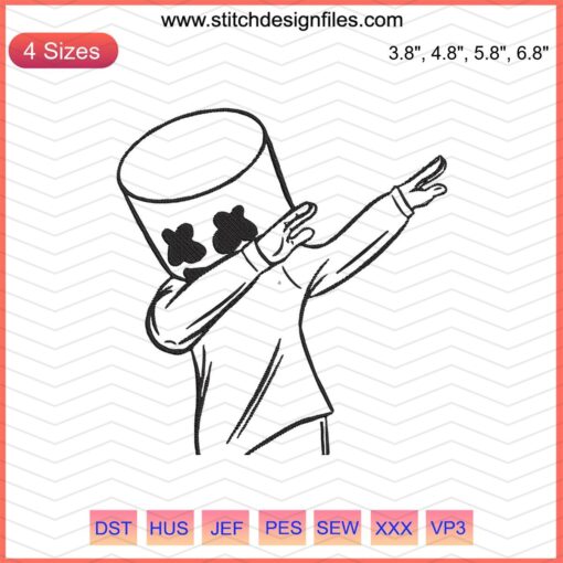 Dabbing Marshmello Embroidery Design, Downloadable Marshmello Machine Embroidery File, Fun DJ Dance Pattern