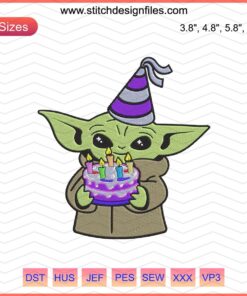 Baby Yoda Birthday Embroidery Design File, Cute Star Wars Machine Embroidery, Digital Pattern for Celebrations.