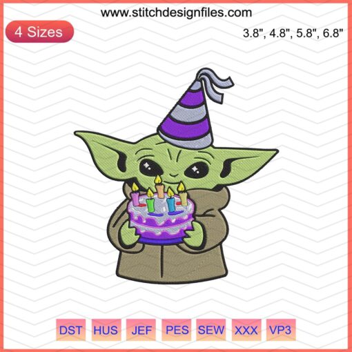 Baby Yoda Birthday Embroidery Design File, Cute Star Wars Machine Embroidery, Digital Pattern for Celebrations.