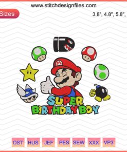 Super Birthday Boy Mario Embroidery Designs, Birthday Machine Embroidery Patterns for Creative DIY Projects