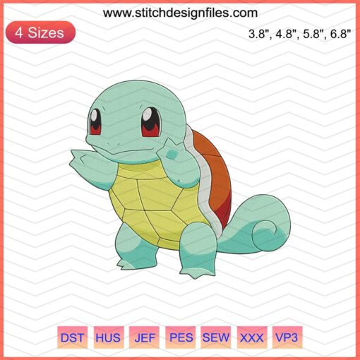 Squirtle Pokemon Embroidery Design File - Machine Embroidery Pattern, Digital Download, Cute Squirtle Stitch Design