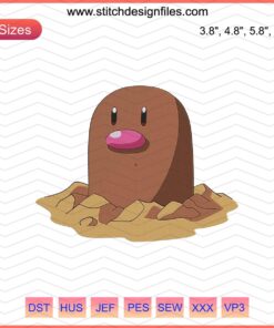 Diglett Pokemon Embroidery Designs, Machine Embroidery File, Digital Pattern, Instant Download, Cute Pixel Art Stitch