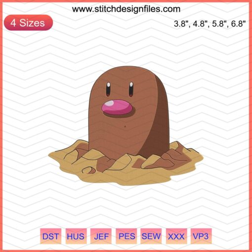 Diglett Pokemon Embroidery Designs, Machine Embroidery File, Digital Pattern, Instant Download, Cute Pixel Art Stitch