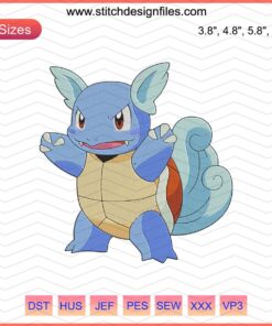 Wartortle Pokemon Embroidery Designs File for Machine Embroidery - Cute, Detailed Wartortle Stitch Patterns, Instant Digital Download