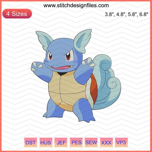 Wartortle Pokemon Embroidery Designs File for Machine Embroidery - Cute, Detailed Wartortle Stitch Patterns, Instant Digital Download