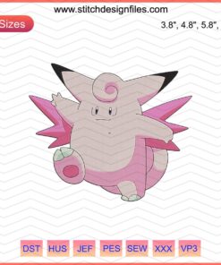Clefable Pokemon Embroidery Designs File, Machine Stitching Patterns, Cute Clefable Embroidery for Crafts and DIY Projects