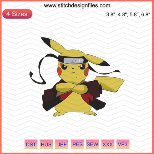 Pikachu Konoha Embroidery Design File, Pokemon Machine Embroidery, Pikachu Naruto Crossover Design, Digital Download
