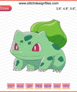Bulbasaur Embroidery Design File - Pokemon Machine Embroidery, Cute Bulbasaur Digital Sewing Pattern for Crafts